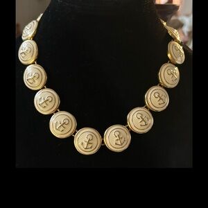 1980s Nautical Chic Gold and Enamel Cream Necklace Set in pristine condition